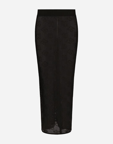 Dolce & Gabbana Gonna tubino punto rete logo DG jacquard Nero FXO04TJFMAL
