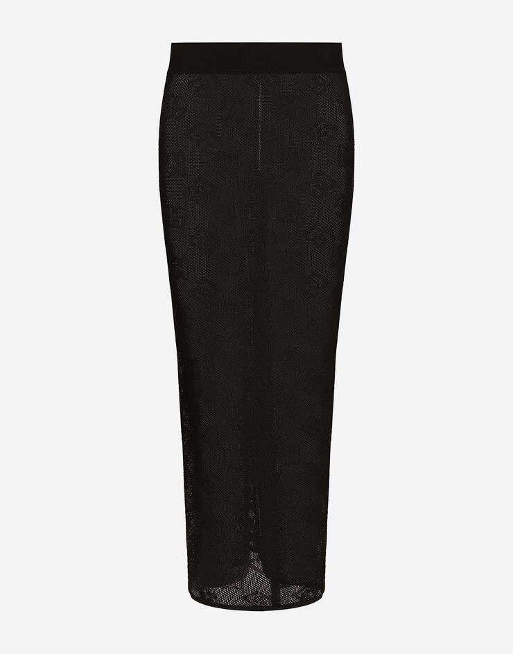 Dolce & Gabbana DG 徽标提花网纹针织直筒半裙 黑 FXO04TJFMAL