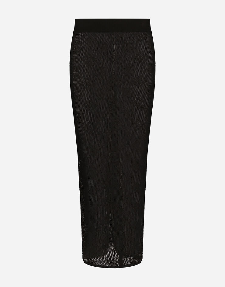 Dolce & Gabbana Mesh-stitch pencil skirt with jacquard DG logo Black FXO04TJFMAL