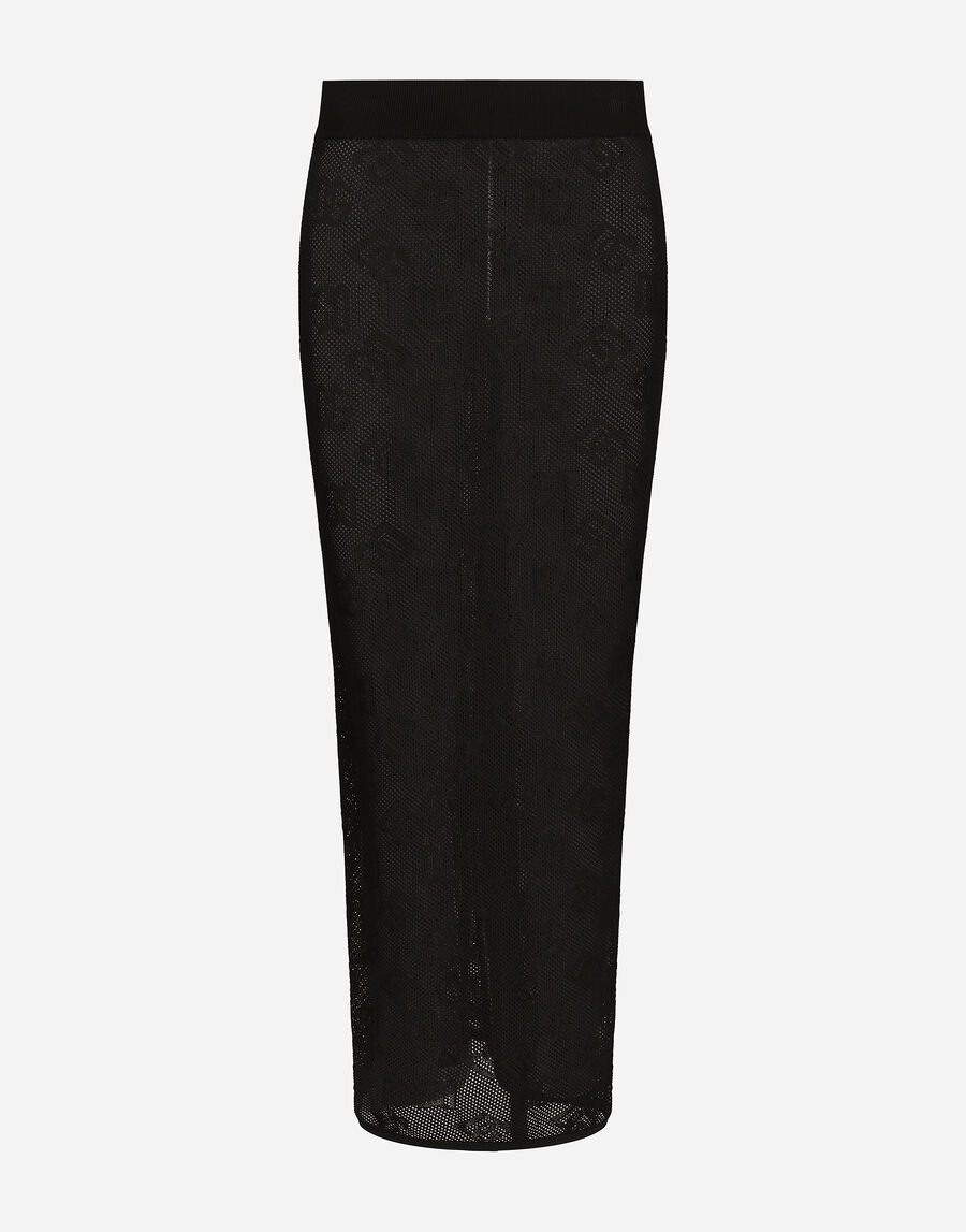 Mesh-stitch pencil skirt with jacquard DG logo