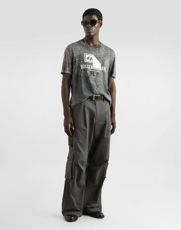 Dolce & Gabbana Marble-effect cotton t-shirt with print Black G8RN8TG7POI