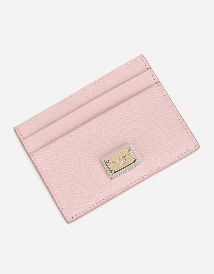 Dolce & Gabbana Calfskin card holder with plate Pink BI0330A1001