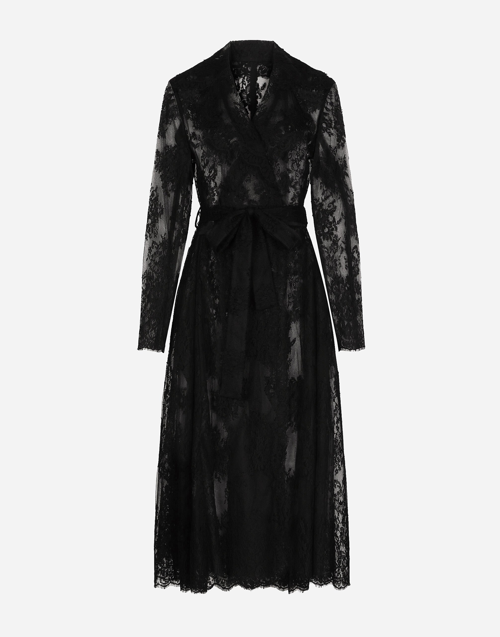 Dolce & Gabbana Chantilly lace coat with belt Print F0E1YTIS1VH