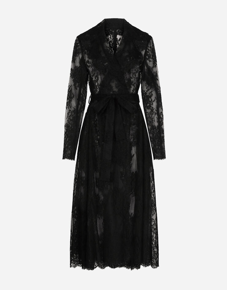 Dolce&Gabbana Chantilly lace coat with belt Black F0W0KTHLMO7