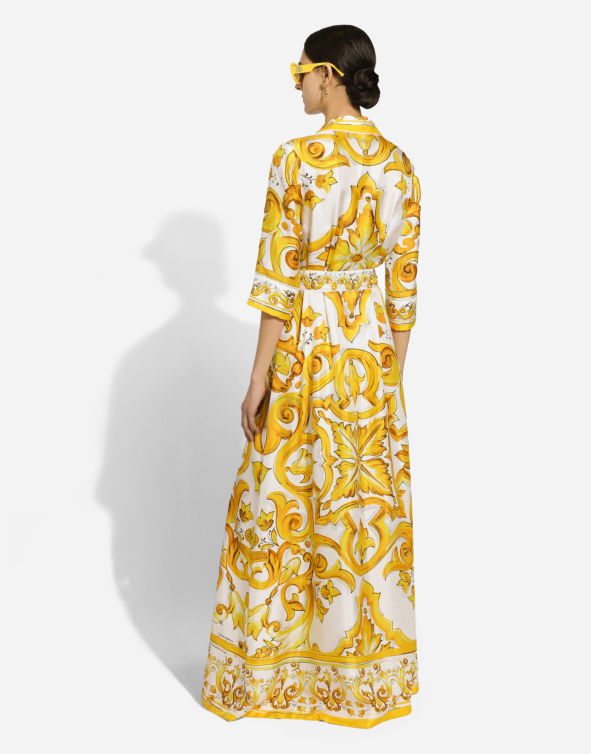 Silk twill robe with majolica print in Print for Women Dolce Gabbana