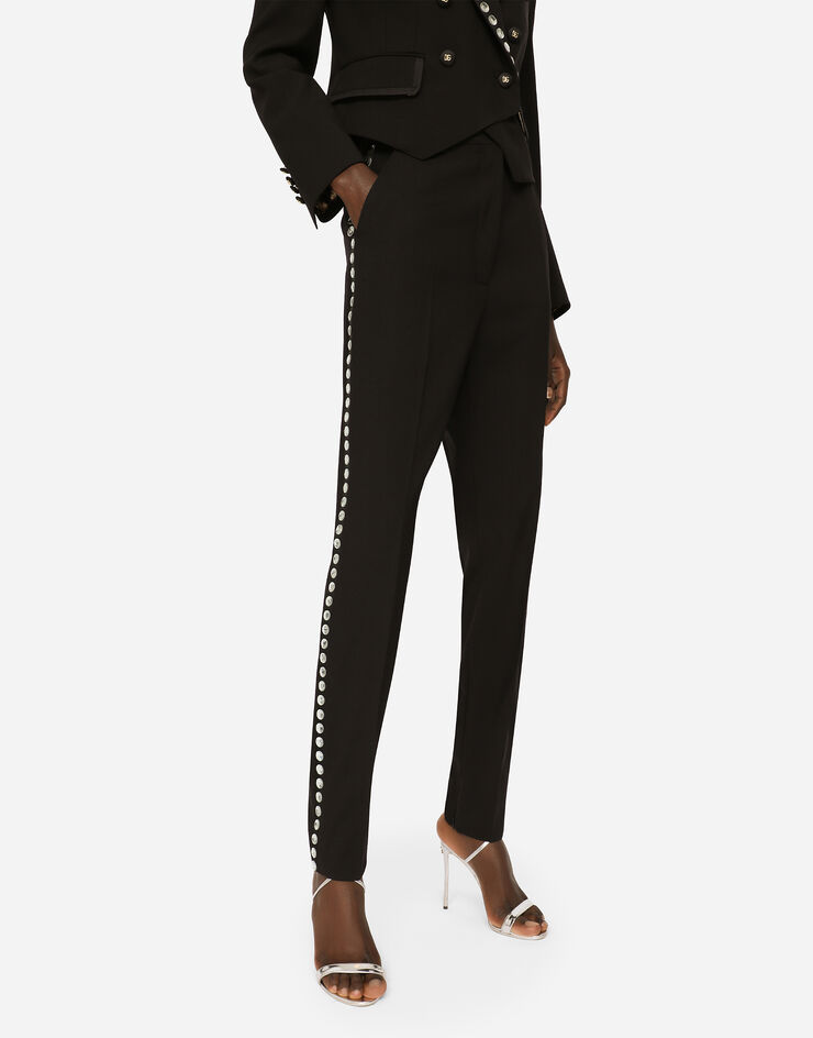 Dolce & Gabbana Woolen tuxedo pants with crystals Black FTCCRZFUBAJ