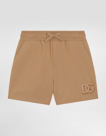 Dolce & Gabbana Fleece shorts with DG patch Beige L4JQU6G7PRO