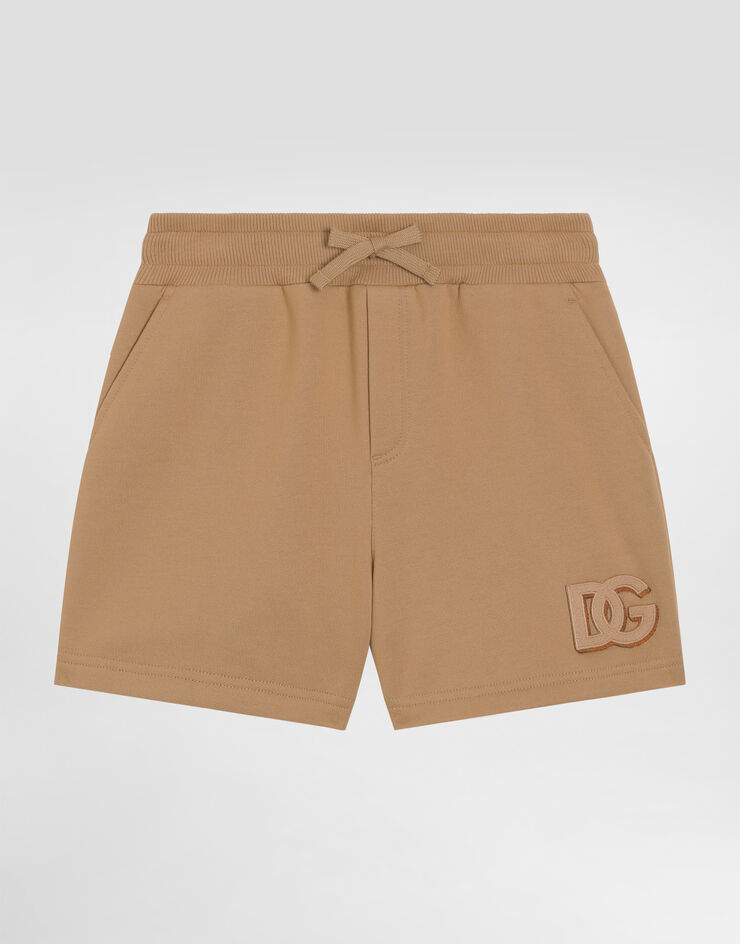 Dolce & Gabbana Fleece shorts with DG patch Beige L4JQU6G7PRO