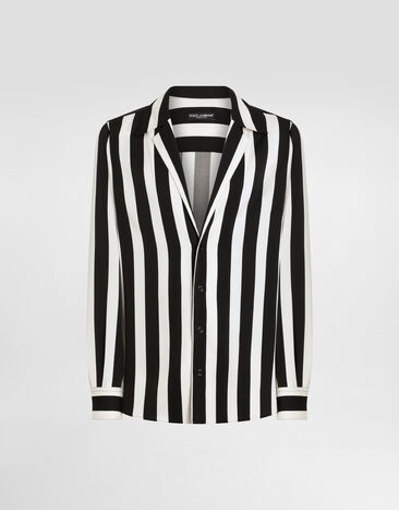 Dolce & Gabbana Long-sleeved V-neck shirt in silk charmeuse Multicolor G5MX5TFSA5W