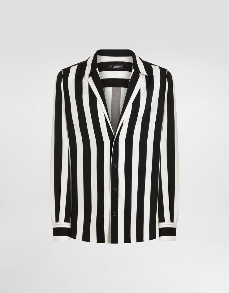 Dolce & Gabbana Langarmhemd mit V-Ausschnitt aus Seidencharmeuse Mehrfarbig G5MX5TFSA5W