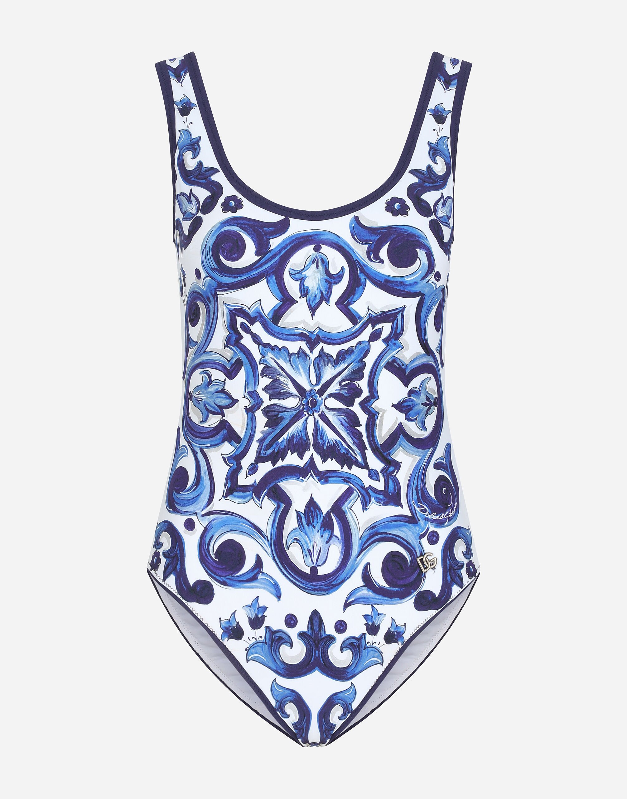 Dolce & Gabbana Majolica-print racing swimsuit Multicolor O8A02JHPGAY
