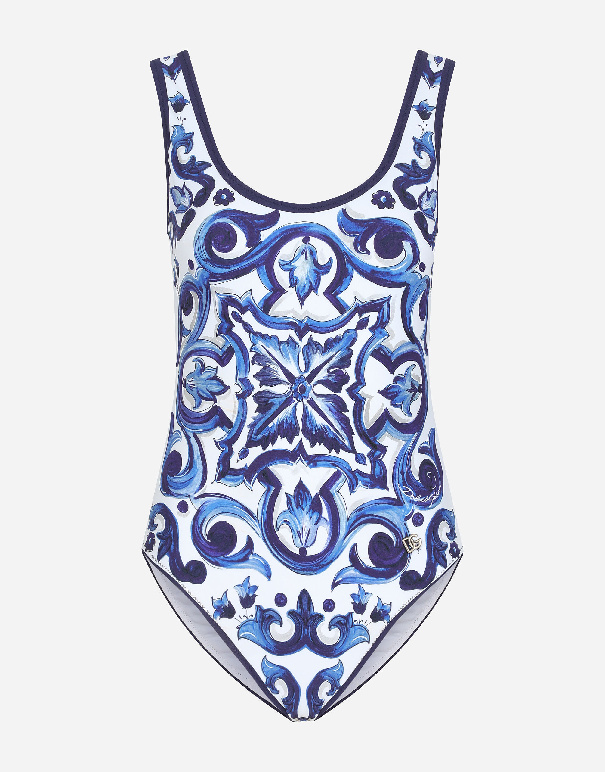 Dolce & Gabbana Majolica-print racing swimsuit Multicolor O8A02JHPGAY