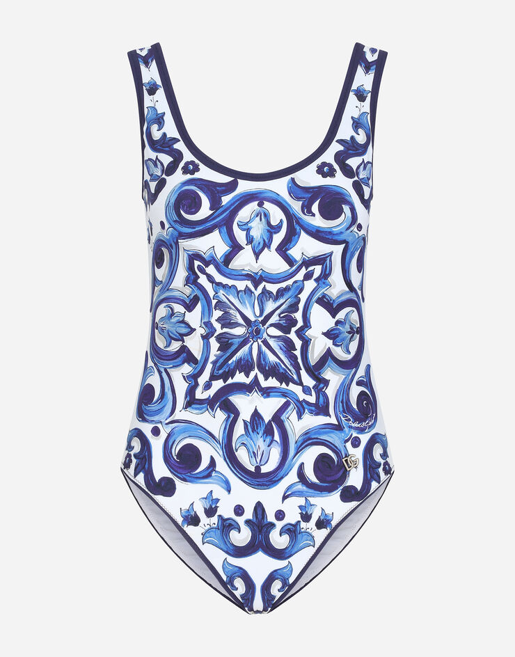 Dolce & Gabbana Majolica-print racing swimsuit Multicolor O9A46JHPGA0