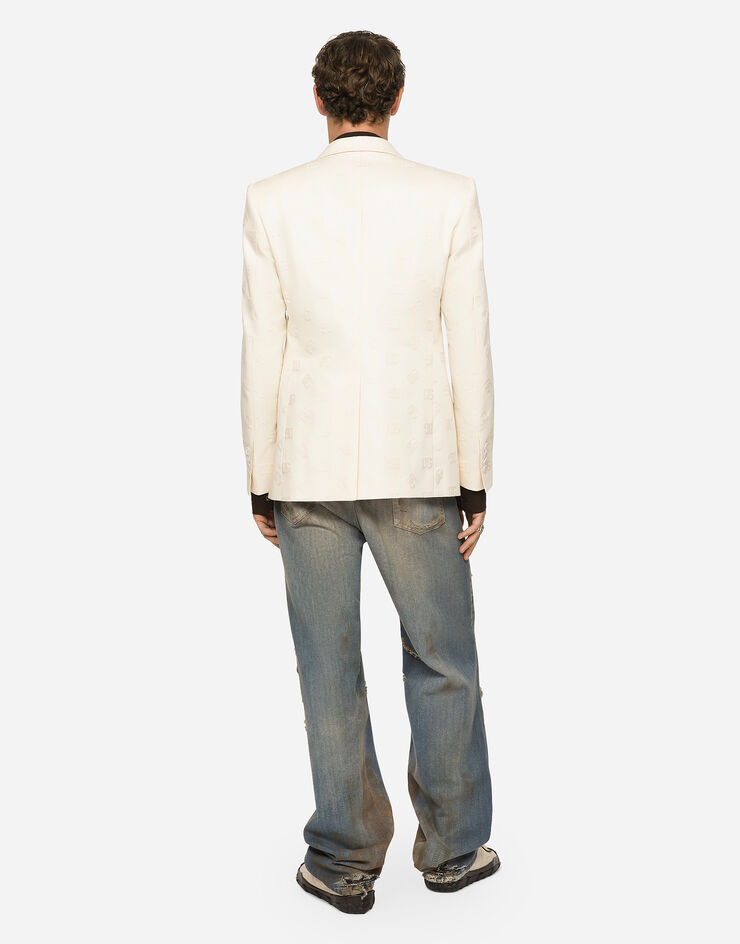 Dolce & Gabbana Chaqueta Sicilia de botonadura sencilla en jacquard de algodón con DG Blanco G2QU6TFJ6B4