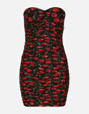 Dolce&Gabbana Cherry-print tulle strapless dress with draping Multicolor FTCGNDG8JW1
