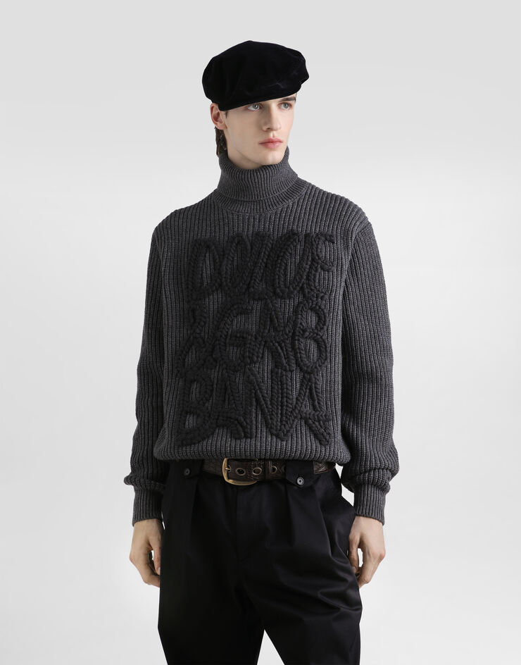 Dolce & Gabbana Wool turtleneck with embroidery Grey GXW63ZJDVC8