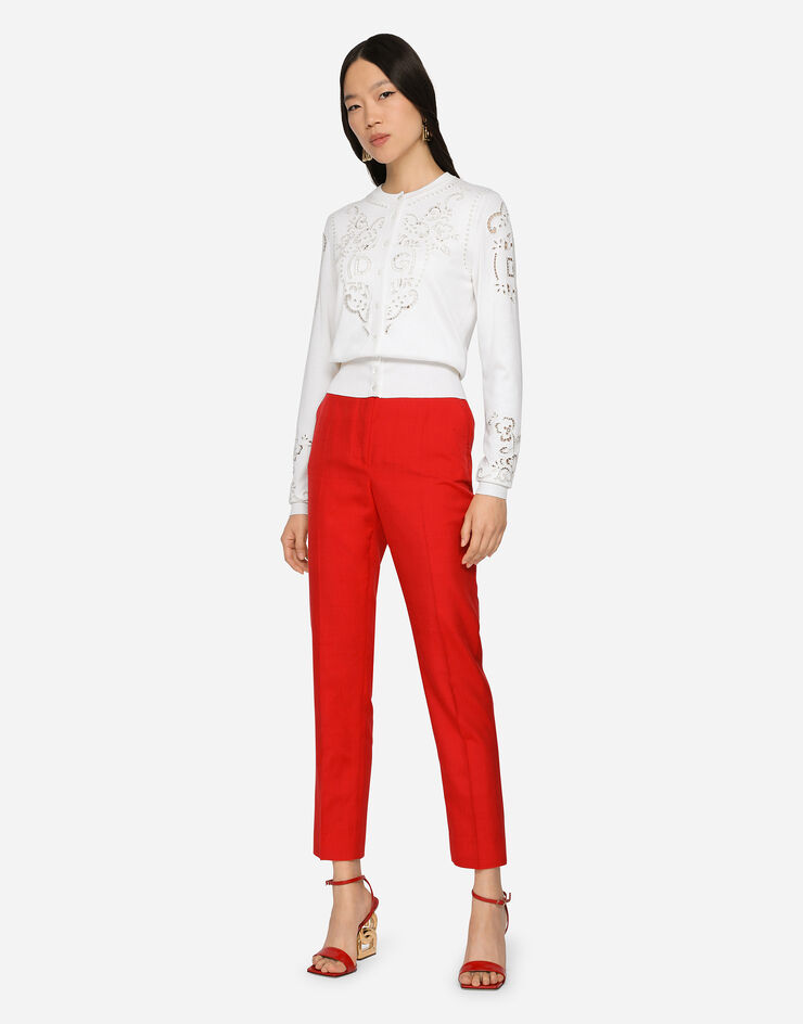 Dolce & Gabbana Silk cardigan with DG openwork embroidery White FX303ZJASPY