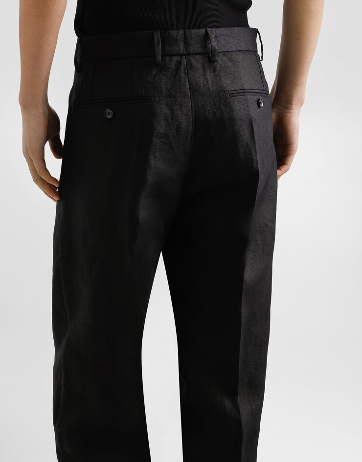 Dolce & Gabbana Hose mit Aufschlag aus Leinenstoff Schwarz GP11XTFU4MC