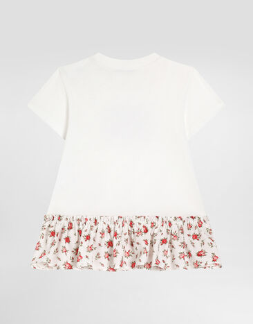 Dolce & Gabbana Small rose-print jersey and poplin dress with DG logo Multicolor L2JDB8G7PVM