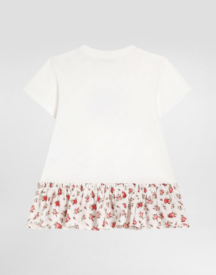 Dolce & Gabbana Small rose-print jersey and poplin dress with DG logo Multicolor L2JDB8G7PVM