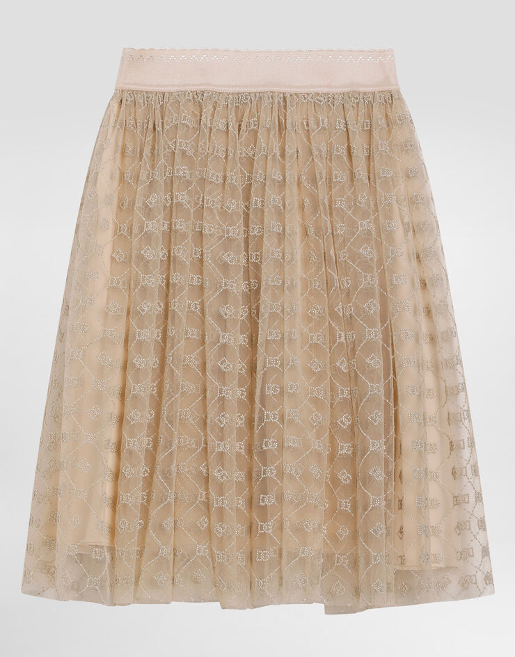 Dolce & Gabbana Tulle skirt embroidered with DG Beige L55I00FLSLY