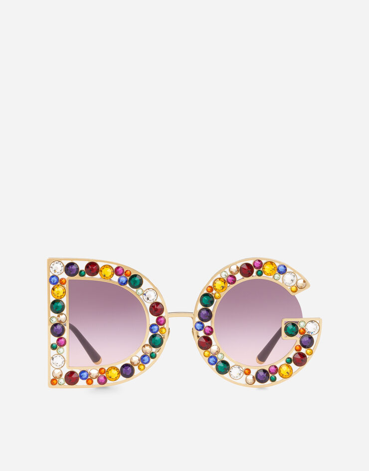 Dolce & Gabbana Gafas de sol DG Crystal Oro Brillante y Cristales Multicolor VG2230VM27W