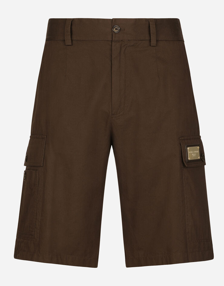 Dolce&Gabbana Bermudas cargo en gabardina de algodón con placa con logotipo Marrón GV5VATFU6ZF