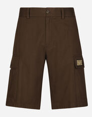 Dolce & Gabbana Cotton gabardine cargo Bermuda shorts with brand plate Brown GP01PTFU60L