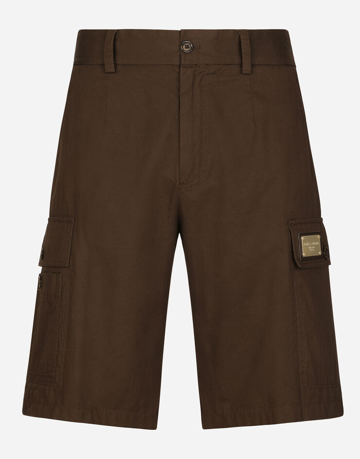Dolce&Gabbana Cotton gabardine cargo Bermuda shorts with brand plate Brown GV5VATFU6ZF