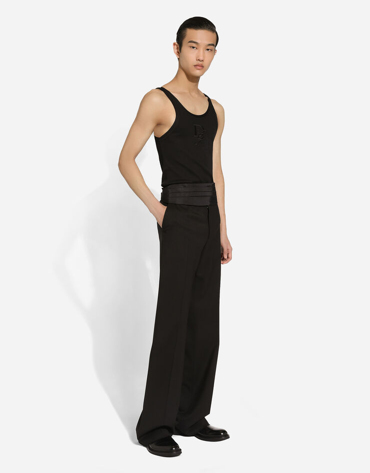 Dolce & Gabbana DGパッチスリムフィット ファインリブ タンクトップ ブラック G8PA8ZG7N4G