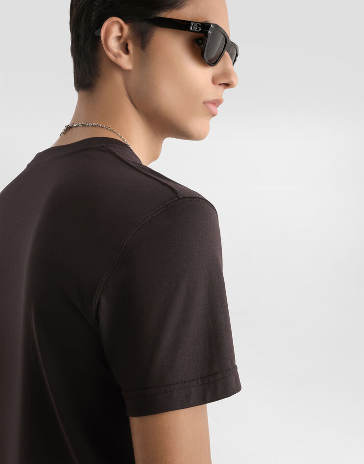 Dolce & Gabbana Cotton t-shirt with embroidery Brown G8RA2ZG7PZE