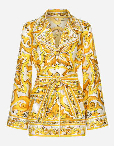 Dolce & Gabbana قميص بيجامة من تويل حريري بطبعة ماجوليكا مطبعة F5Q03THI1TK