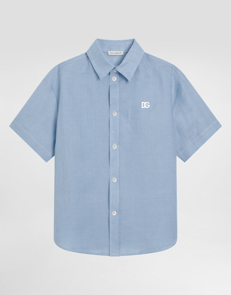 Dolce & Gabbana Short-sleeved linen canvas shirt Azure L44S55FU4MH