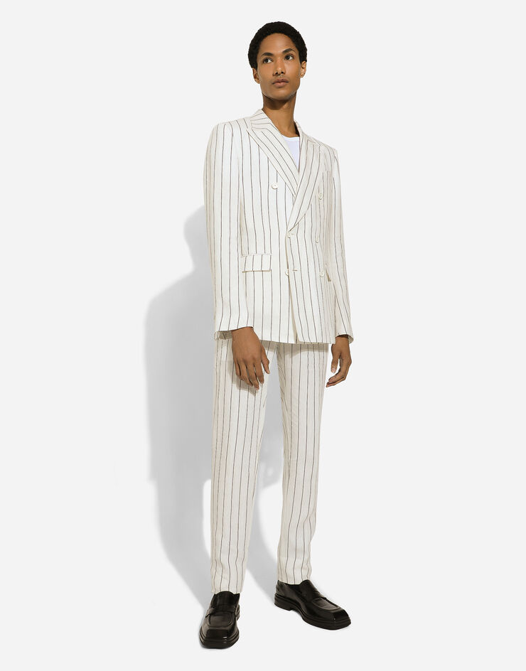 Dolce & Gabbana Double-breasted pinstripe linen Sicilia-fit jacket White G2QS7TFR4A4