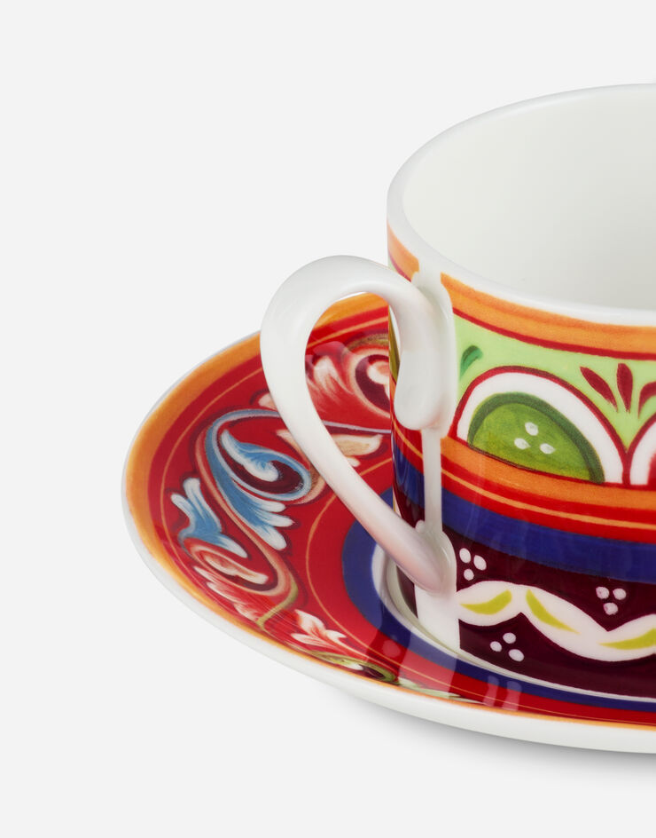 Dolce & Gabbana Tazza Tè con Piattino in Porcellana Fine Multicolor TC0S06TCA04