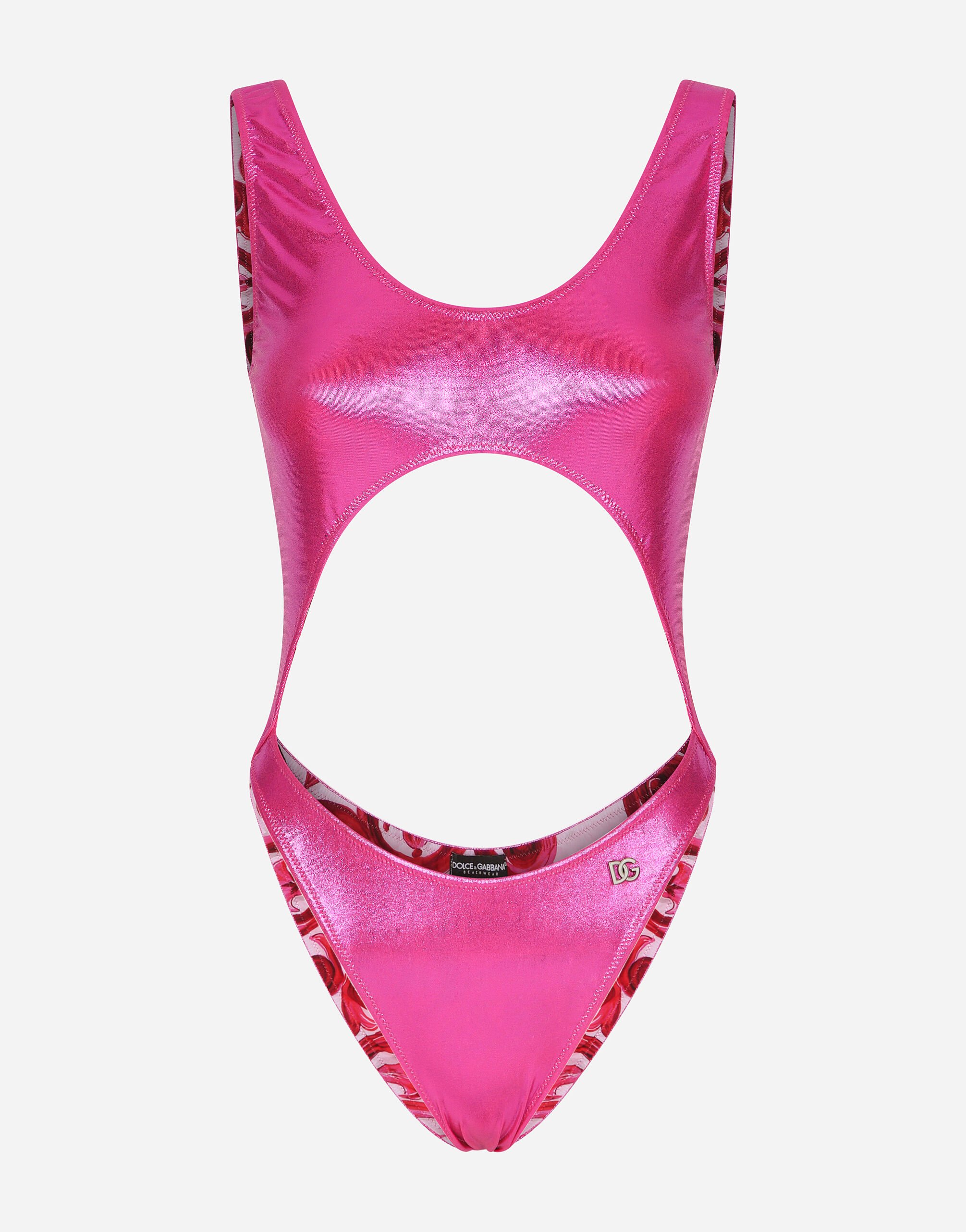 Dolce & Gabbana Laminated cutout one-piece swimsuit Pink F6DIHTFURAG