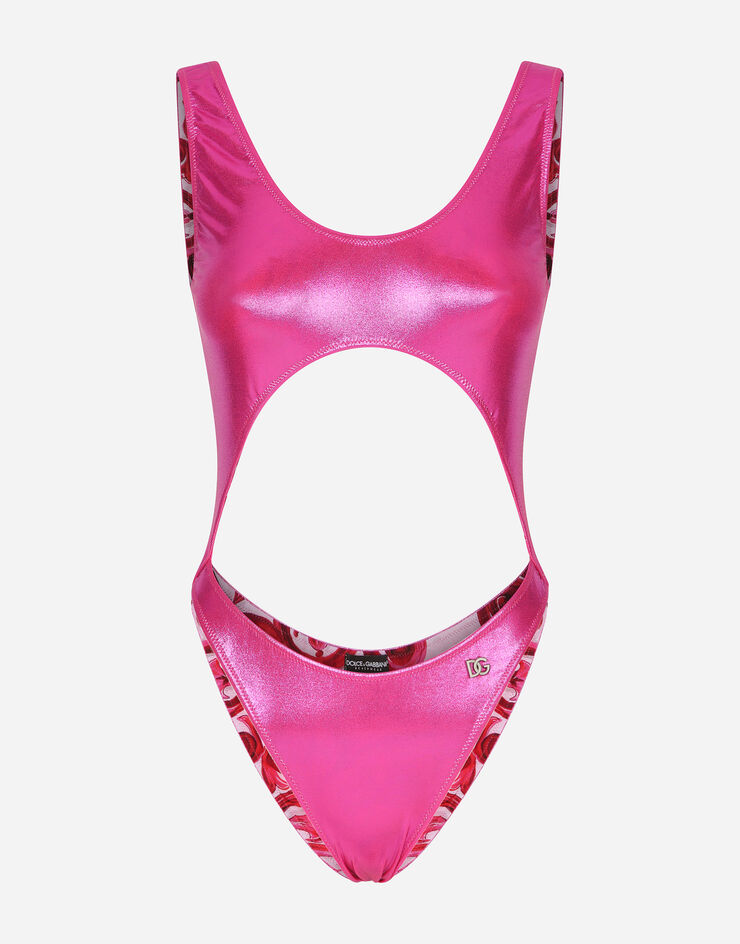 Dolce & Gabbana Laminated cutout one-piece swimsuit Pink O9C23JFUSOV