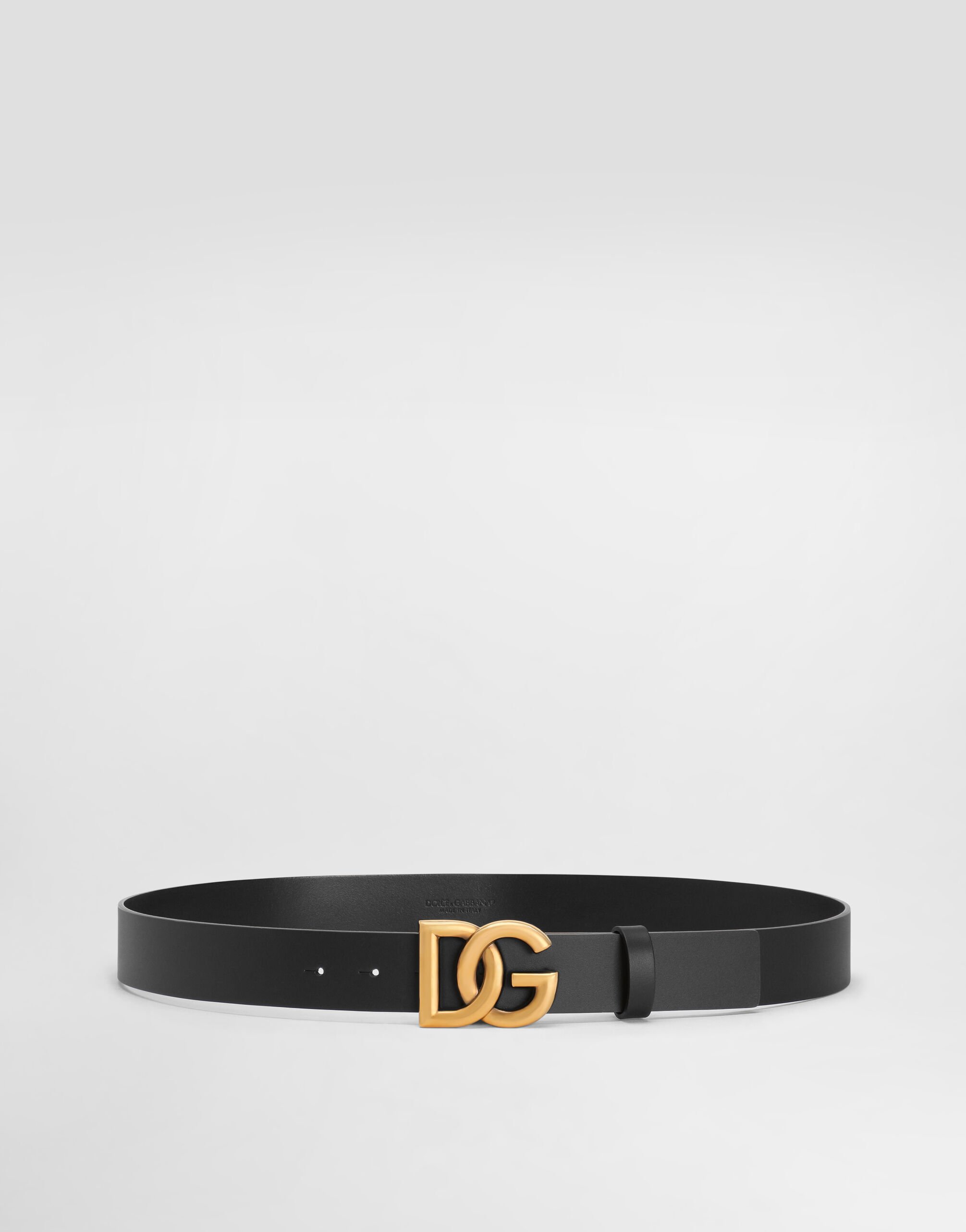 Dolce & Gabbana Lux leather belt with crossover DG logo buckle Black BC4646AX622