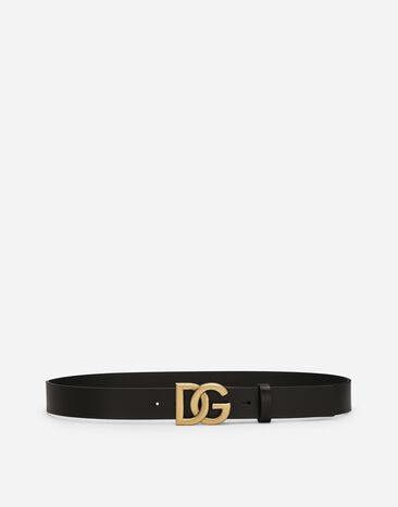 Dolce & Gabbana Cinturón de cuero de lujo con hebilla con logotipo DG cruzado Negro BM2012AS738