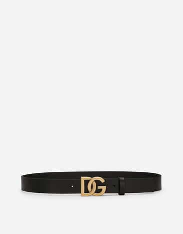 Dolce & Gabbana Lux leather belt with crossover DG logo buckle Black G5JN9TFU1UQ