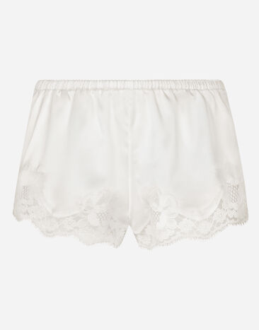 Dolce & Gabbana شورت ساتان بدانتيل أبيض O3A02TONO13