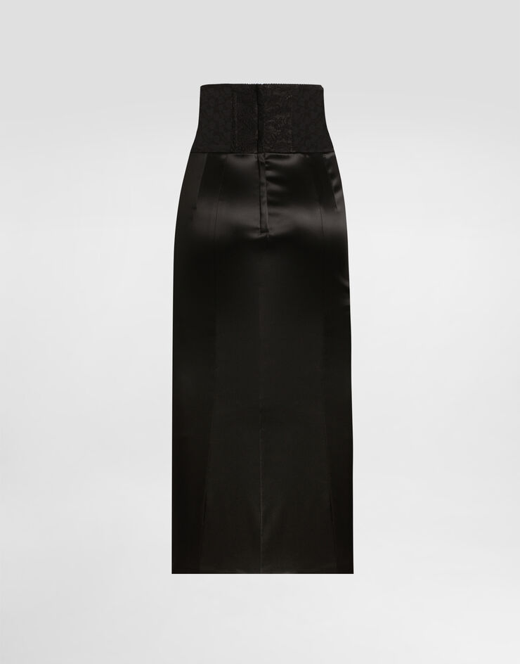 Dolce & Gabbana تنورة ساتان بطول للربلة وتفصيل حزام طراز كورسيه أسود F4CI1TFURAD