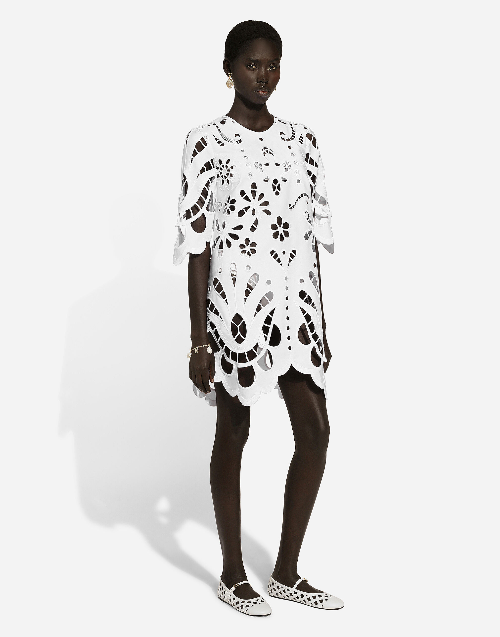 Cotton midi dress with cut-out detailing in White for Women