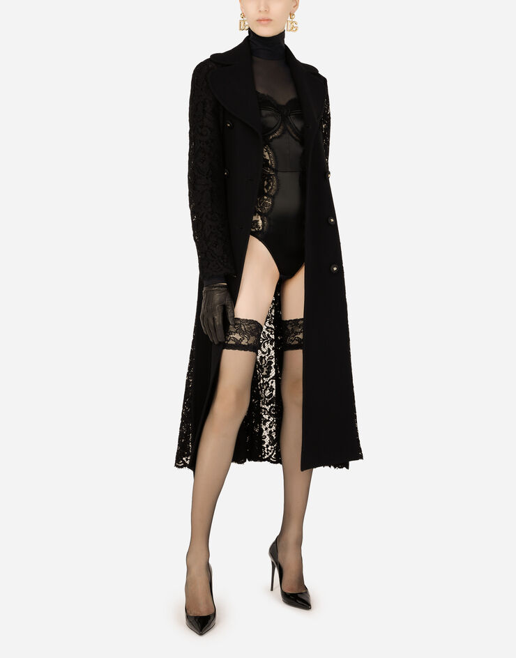 Dolce & Gabbana Long-sleeved tulle and lace bodysuit Black F751FTFLRED