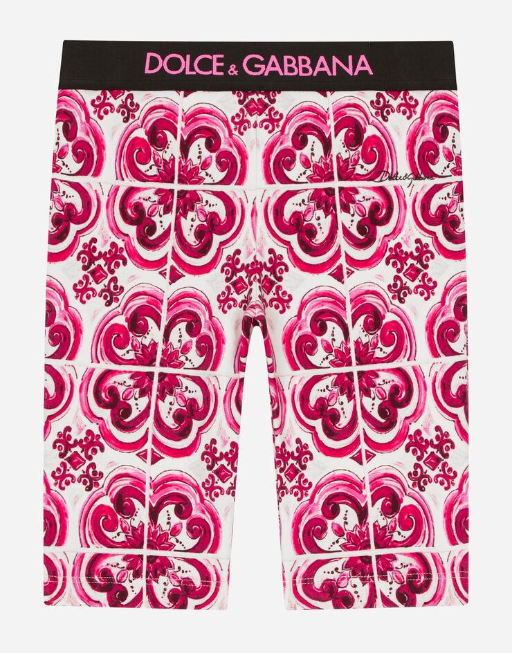 Dolce&Gabbana Pantalón corto tipo ciclista de interlock con estampado Maiolica Multicolor L5JQ68G7EX2