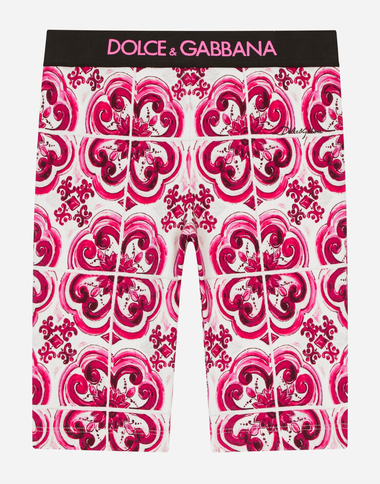Dolce&Gabbana Leggings cyclistes en interlock à imprimé majoliques Multicolore L5JQ68G7EX2