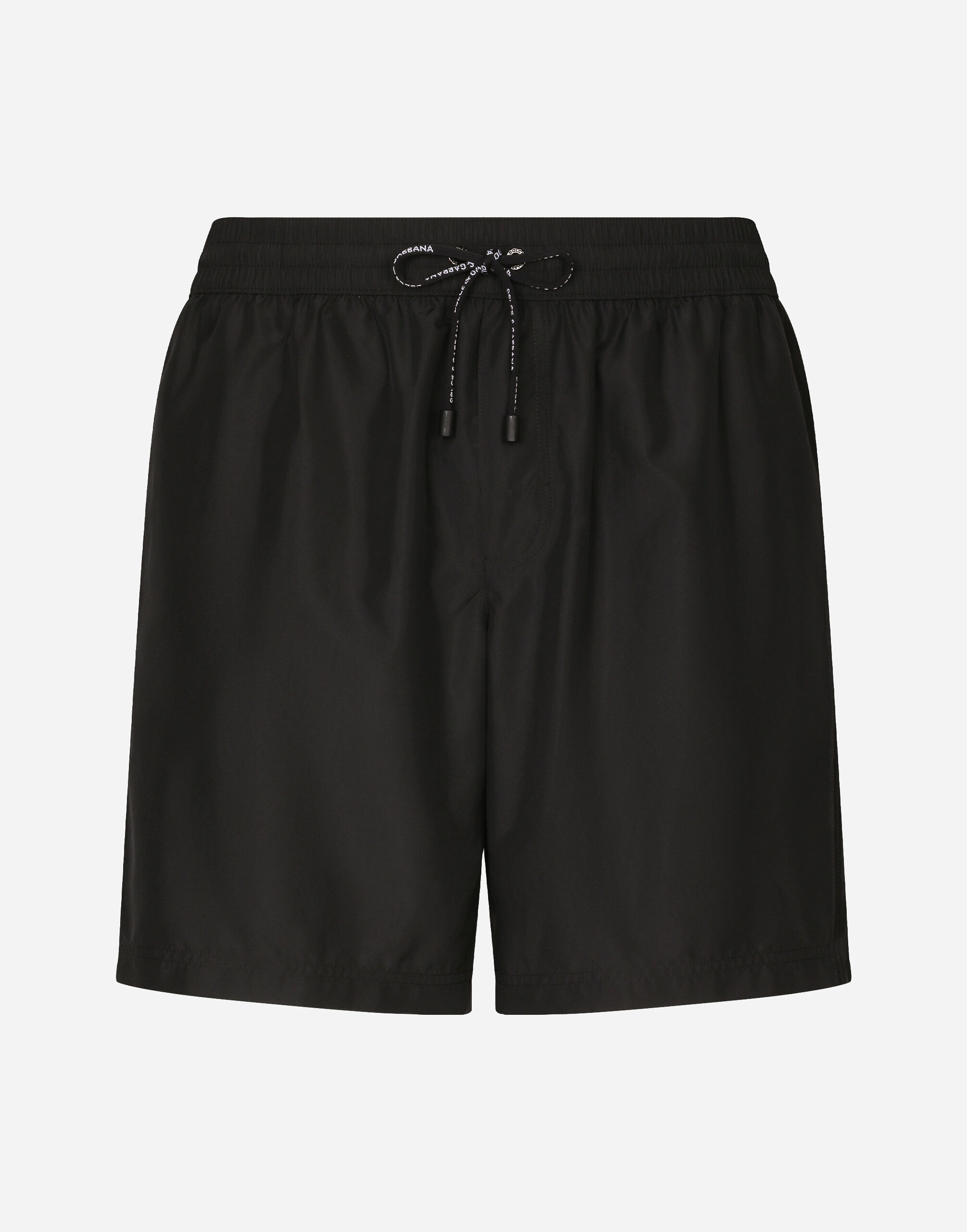 Mid length swim shorts with top stitching in Black for