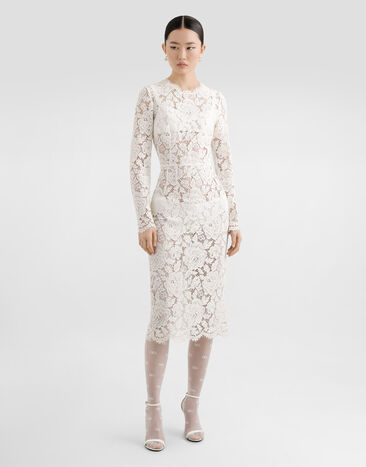 Dolce & Gabbana Long-sleeved branded stretch lace dress White F6M0DTHLM7L