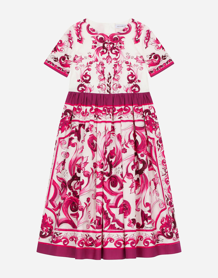 Long Majolica-print poplin dress in Multicolor for