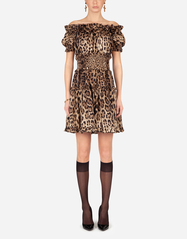 Dolce & Gabbana Robe courte en popeline à imprimé léopard Multicolore F6A0UTHS5E3